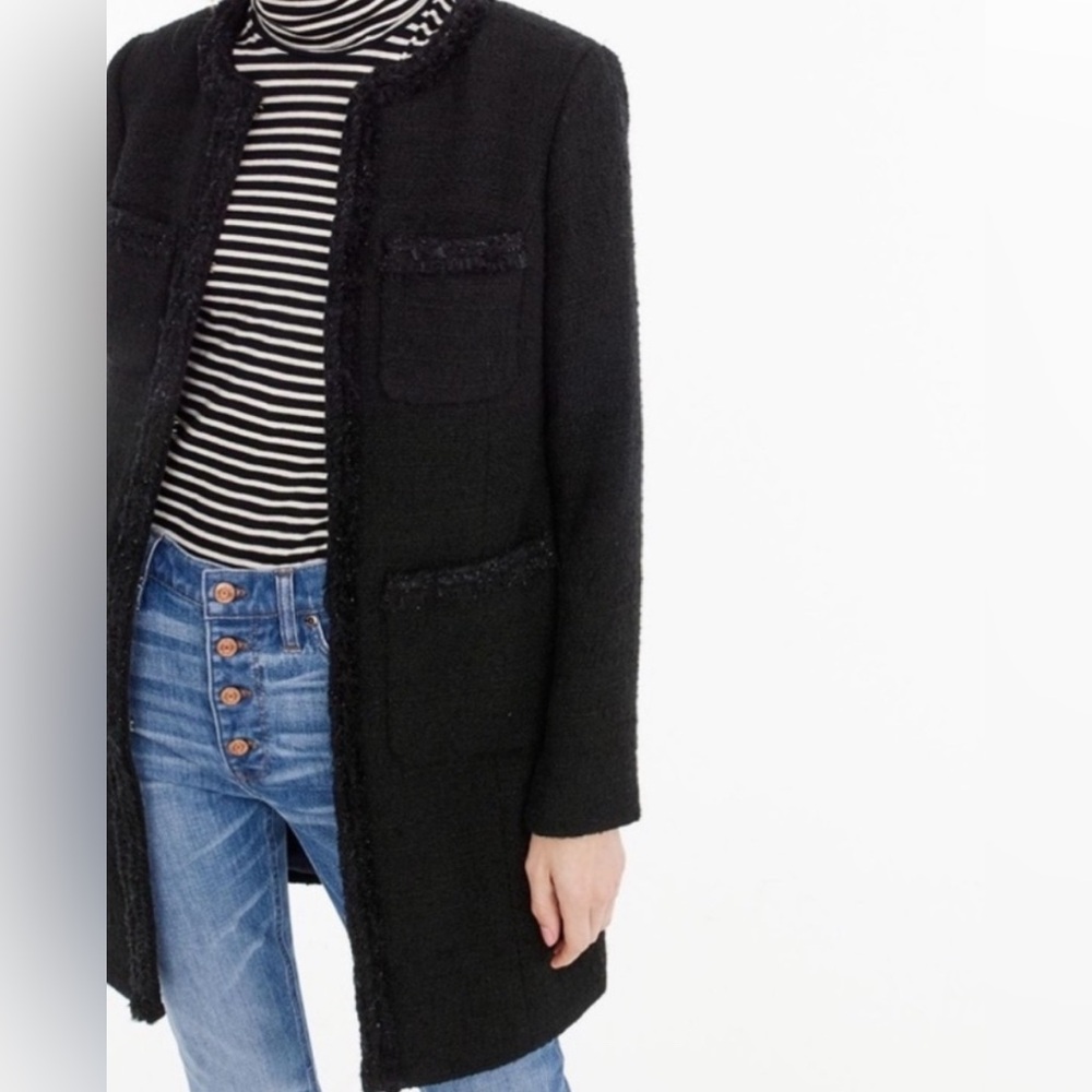 J. Crew Lady Coat with Fringe Trim Tweed